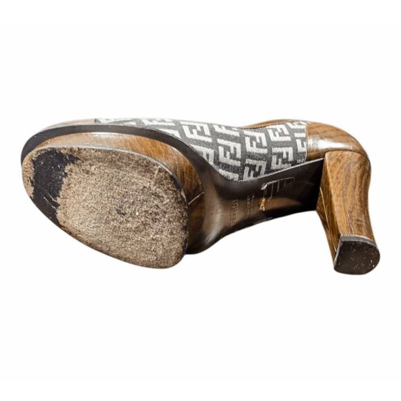 FENDI Zucca FF Leather Logo Platform Pumps Size 38 - Picture 9 of 12